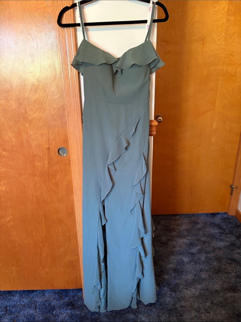Azazie Eucalyptus Ruffle-Trim Dress NWT